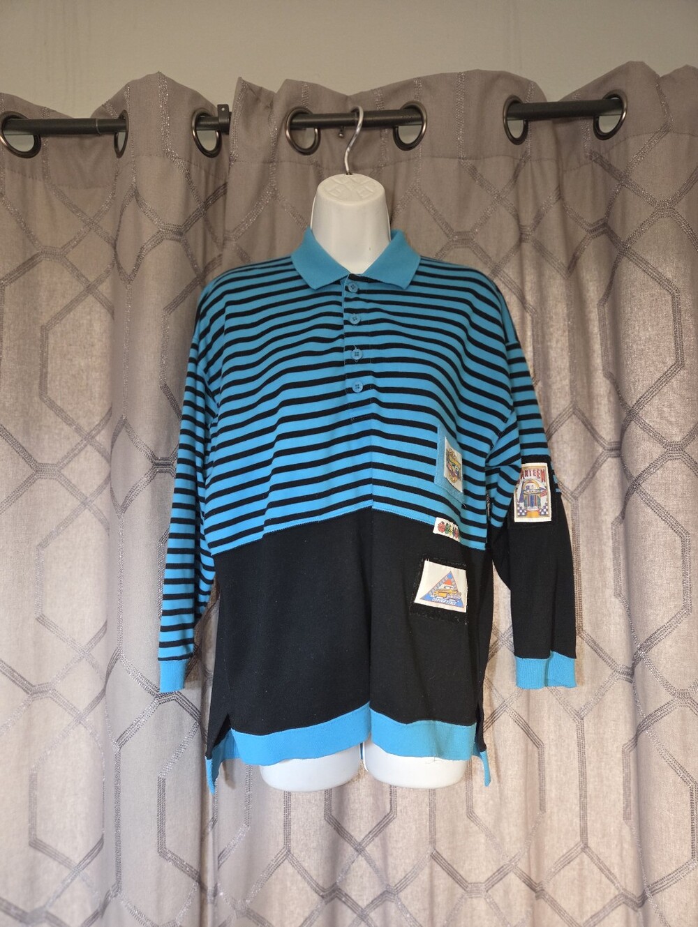 Vintage 90s Canteen By Camp Beverly Hills Blue Black Striped Sweatshirt S